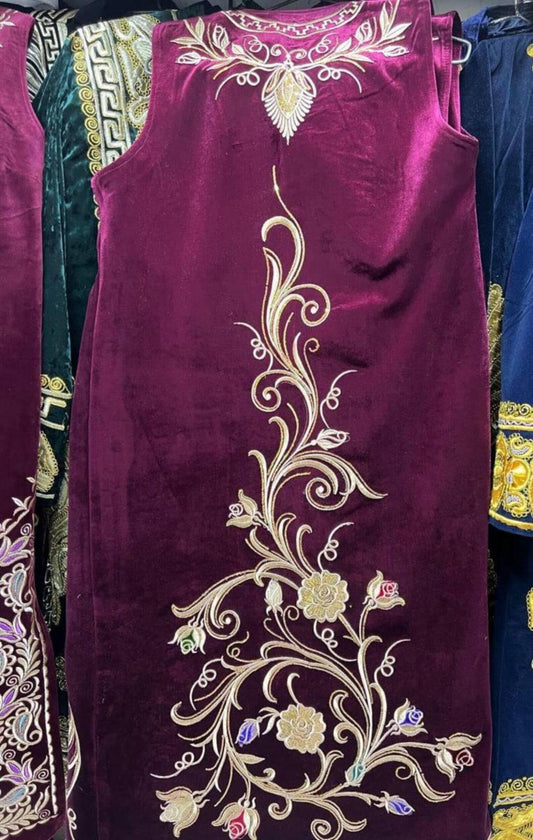 Golden embroidered chapan, uzbek robe, uzbek coat, caftan, jacket,sleeveless jacket.